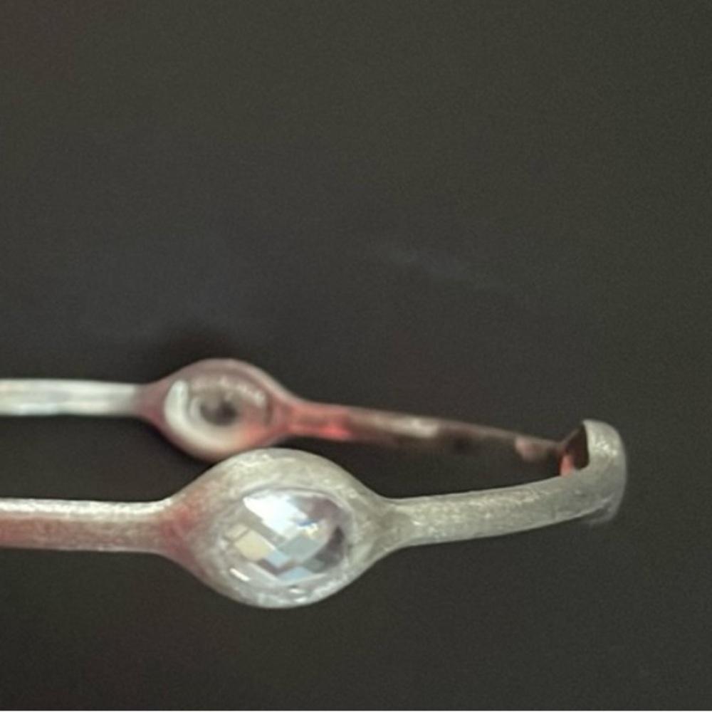 B Brilliant Brushed Sterling Silver Bangle Bracelet Checkboard Cut CZ Stones